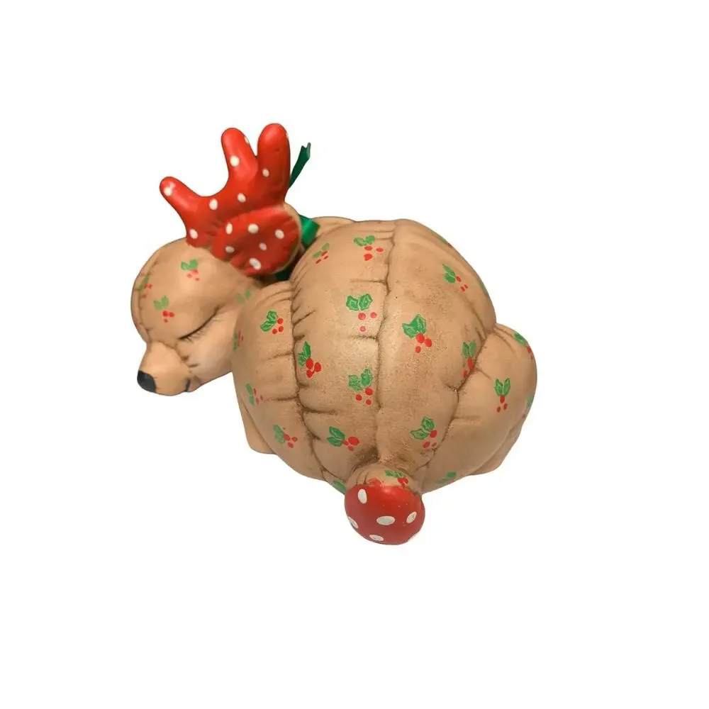 VTG 1980s Ceramic Quilted Reindeer Kimple‎ Figurine Sleeping Deer Christmas